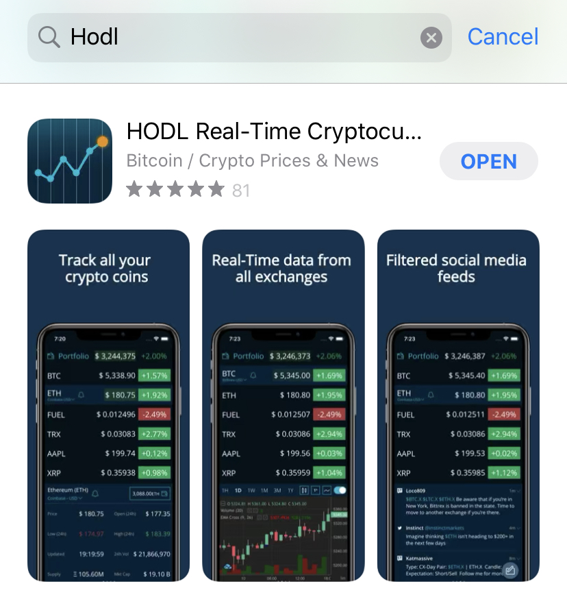 HODL app letöltés előtt az Appstoreban.
